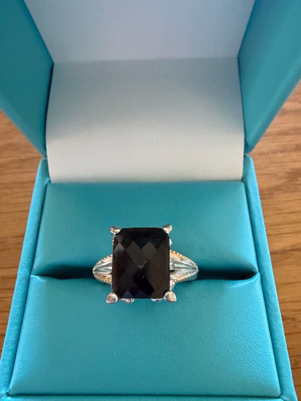 Elegant Smokey Quartz Silver Ring, sz 8